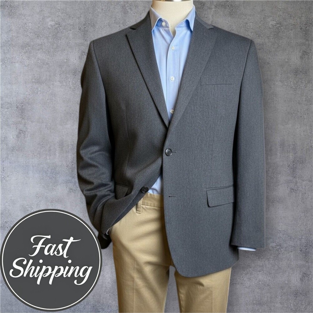 CHAPS Men’s 44R Gray Blazer Sport Coat Two Button Single Vent Classic Fit Jacket